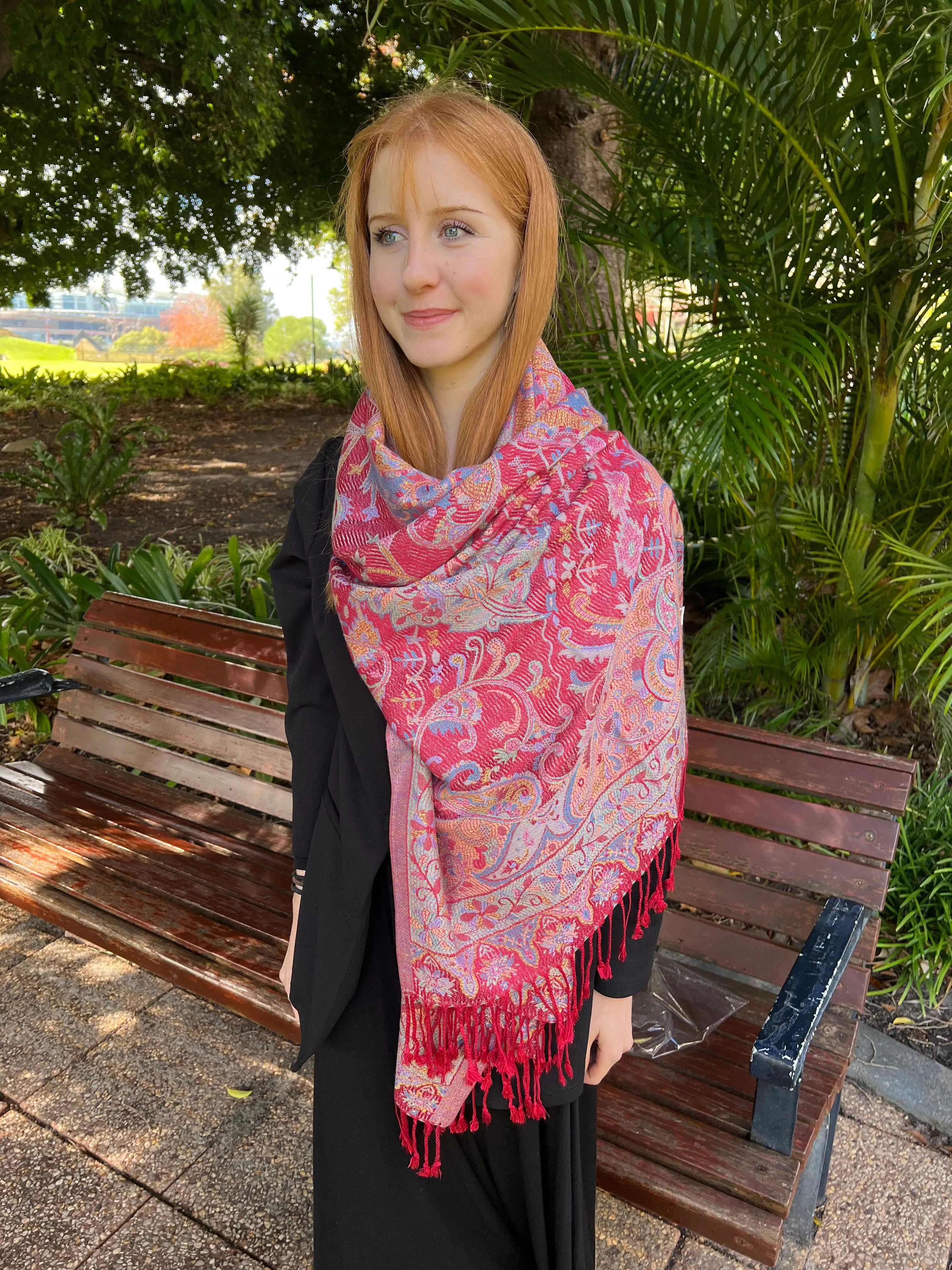 Pashmina Shawl - Paisley - Red Multicoloured