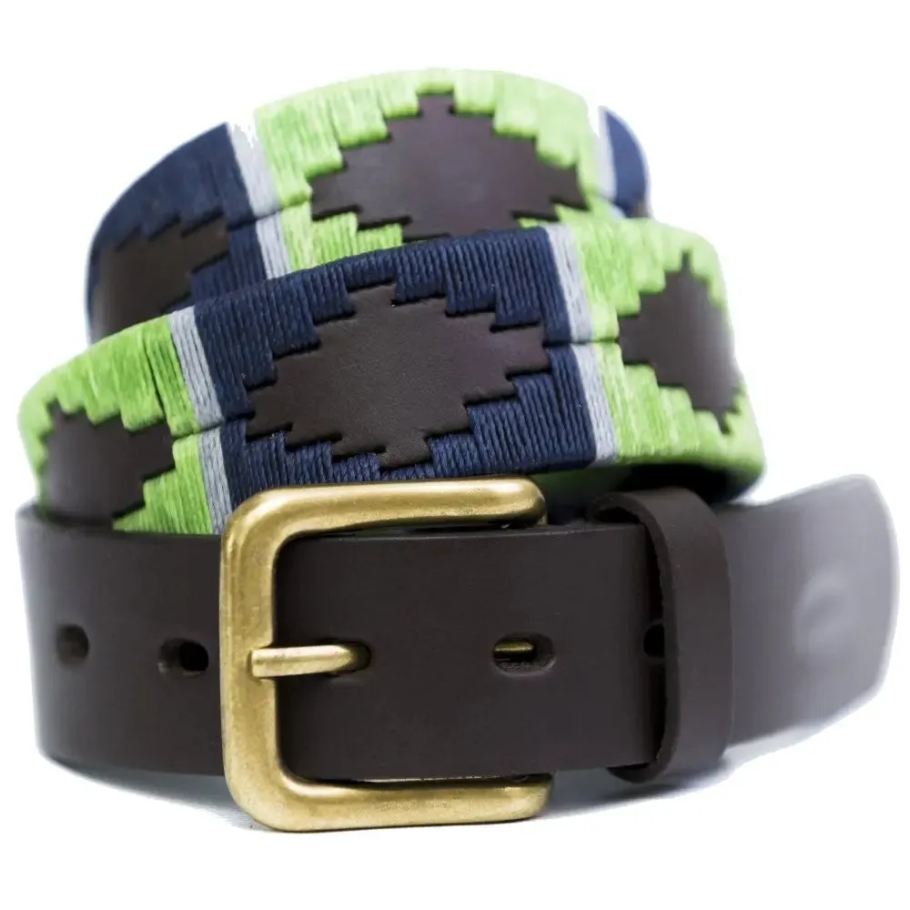 PIONEROS Polo Belt - Wide Argentinian - 112 Lime/Navy With Grey Stripe