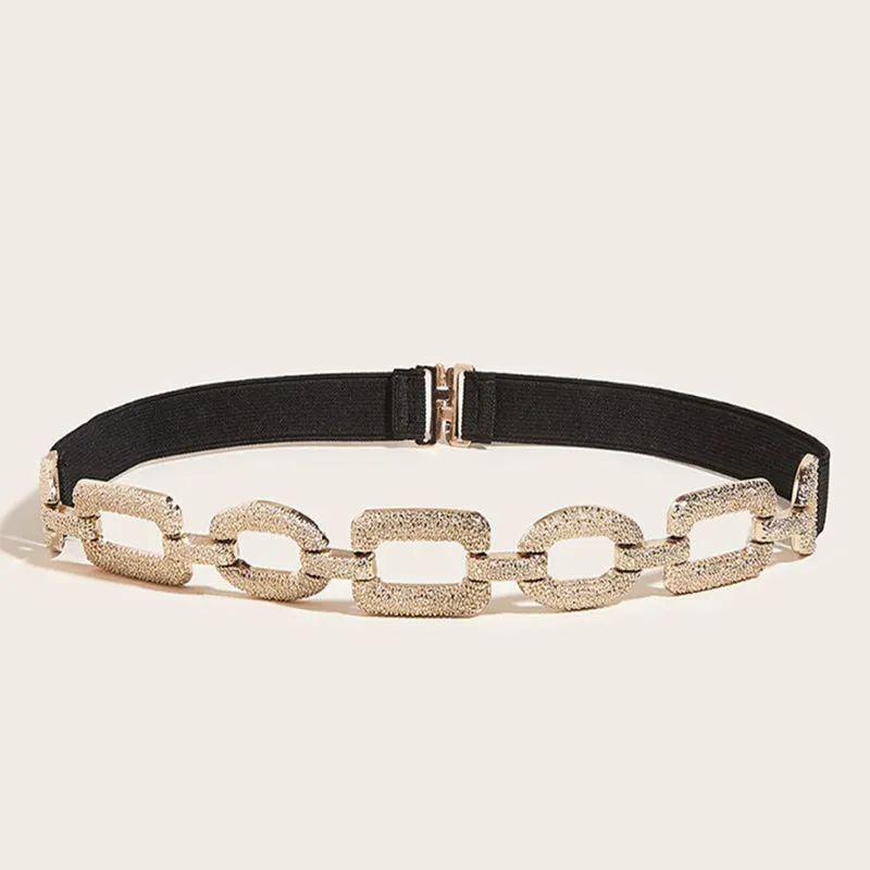 Refined Gold Link Chain Buckle Elastic Waist Belts