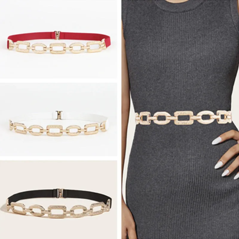 Refined Gold Link Chain Buckle Elastic Waist Belts