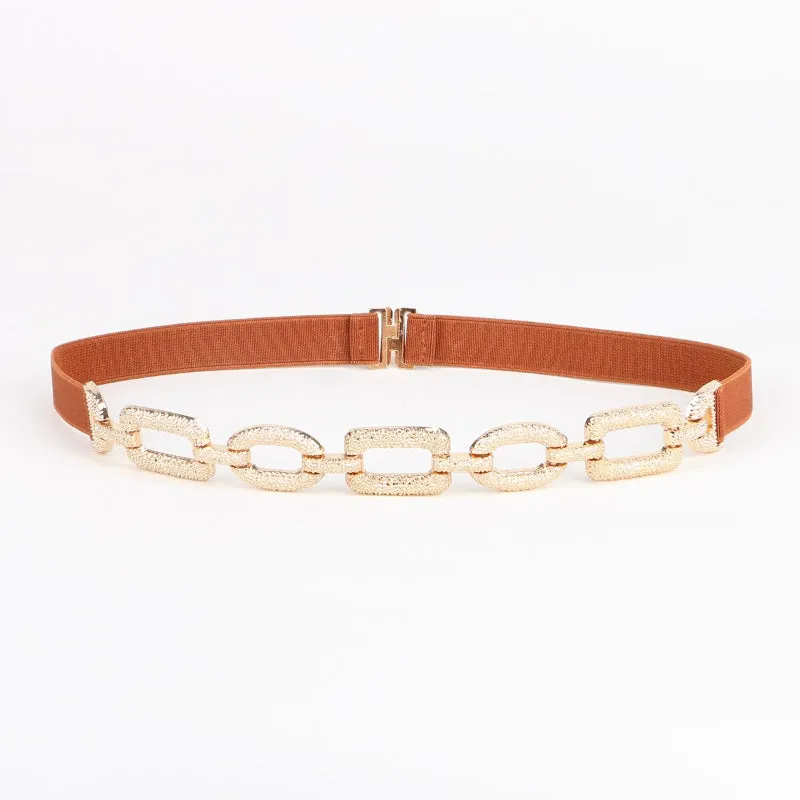 Refined Gold Link Chain Buckle Elastic Waist Belts