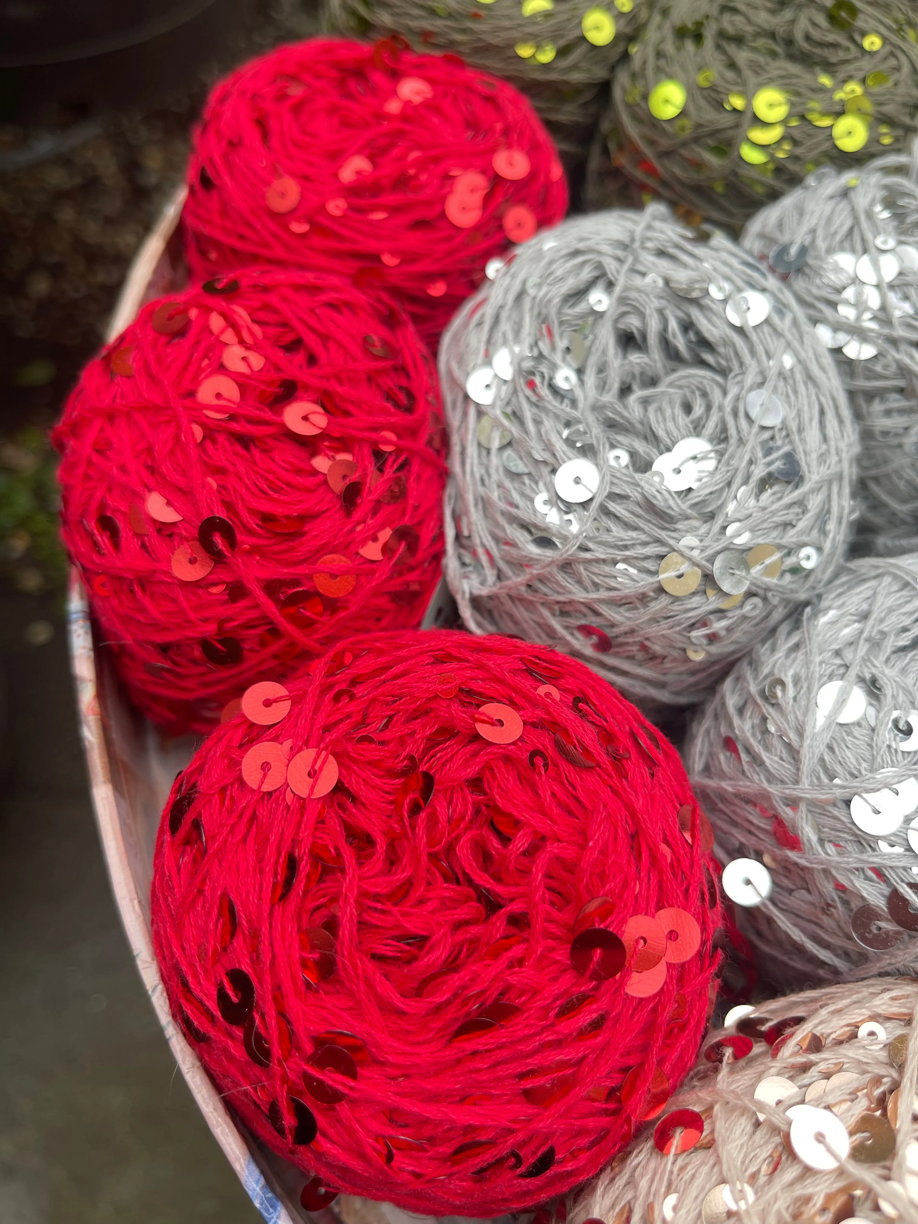 Royal Double Sequins Cotton Yarn for Nuno Felting, Knitting, 6mm & 3mm Sequins