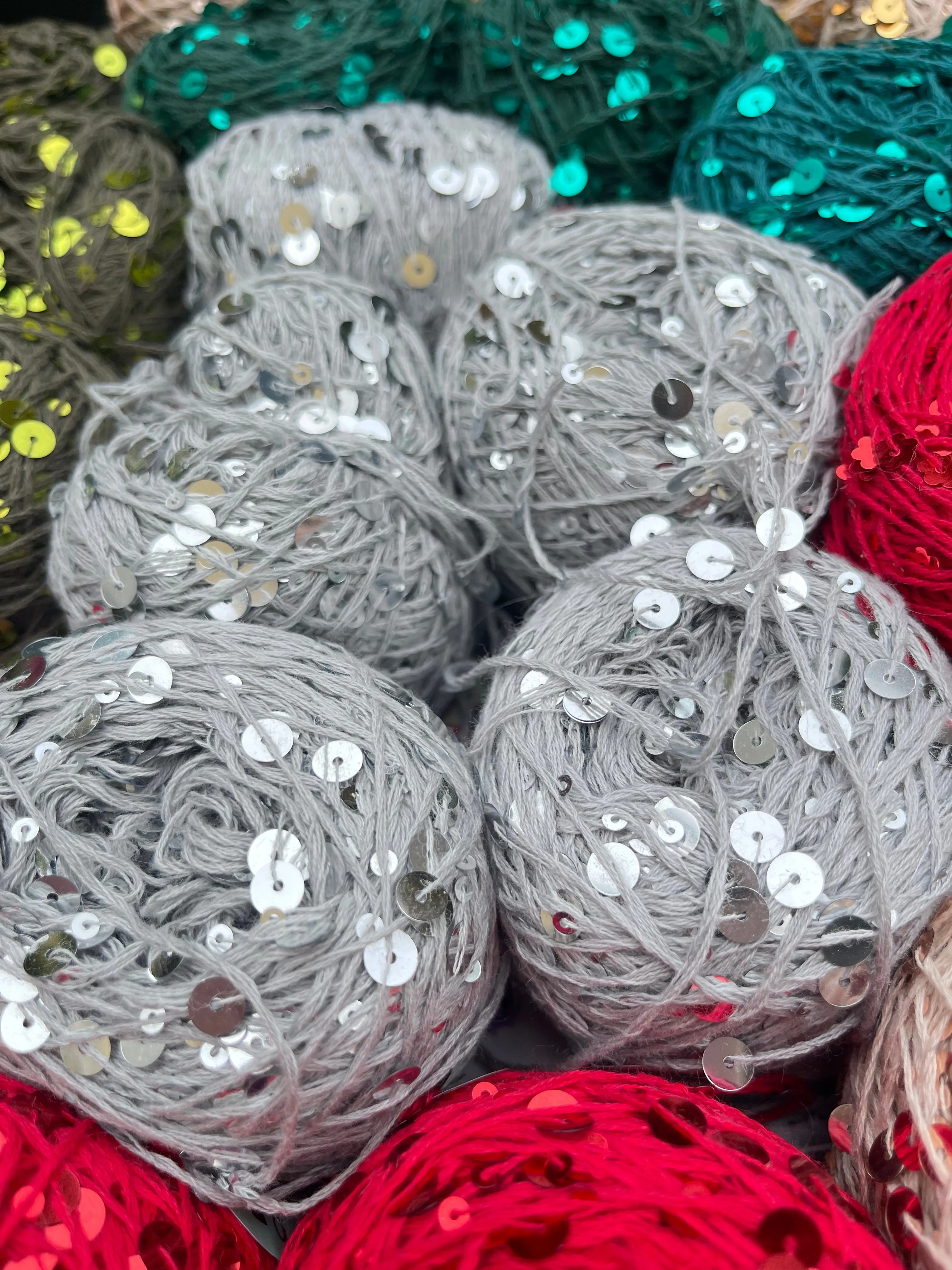 Royal Double Sequins Cotton Yarn for Nuno Felting, Knitting, 6mm & 3mm Sequins