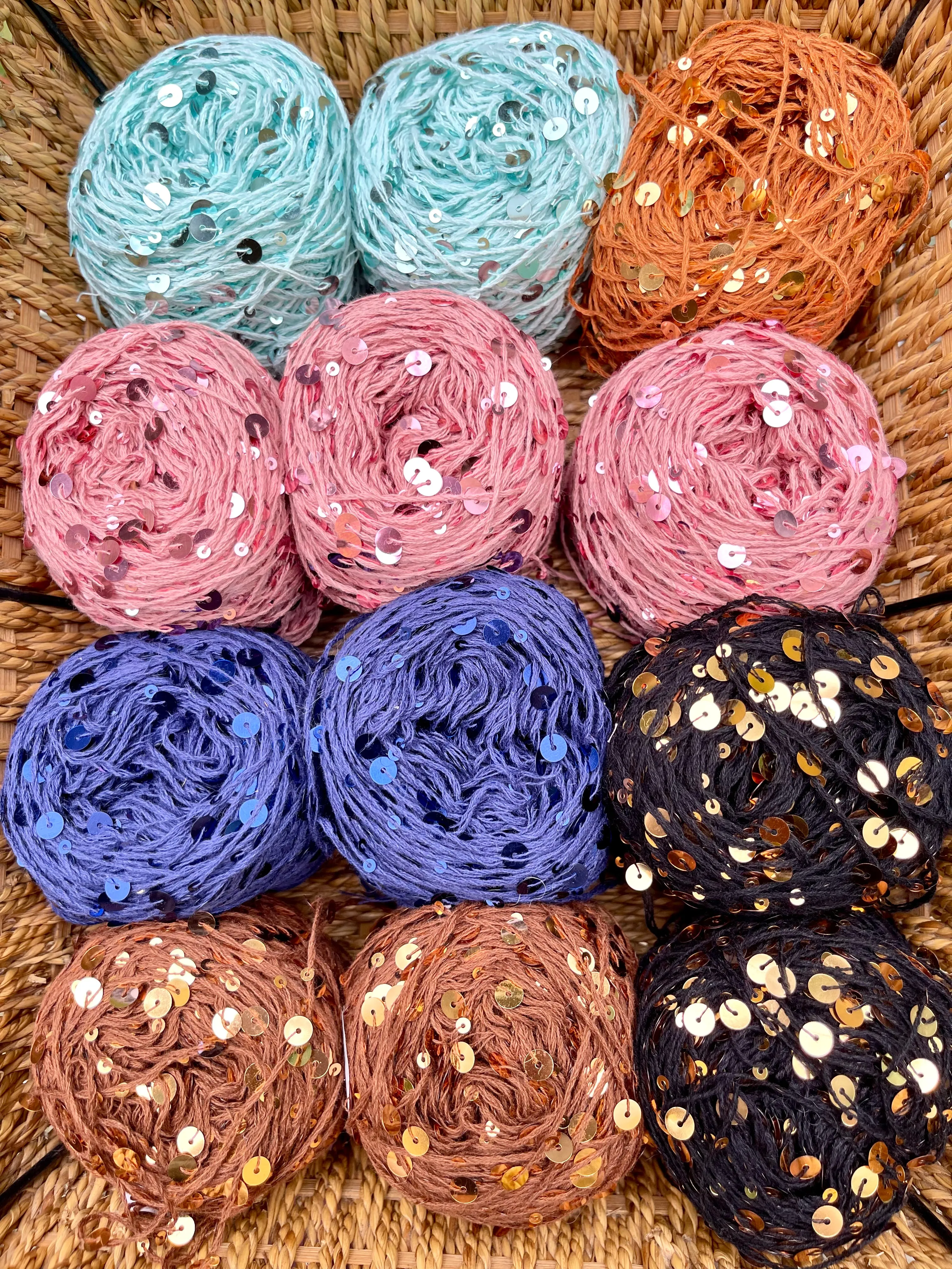 Royal Double Sequins Cotton Yarn for Nuno Felting, Knitting, 6mm & 3mm Sequins