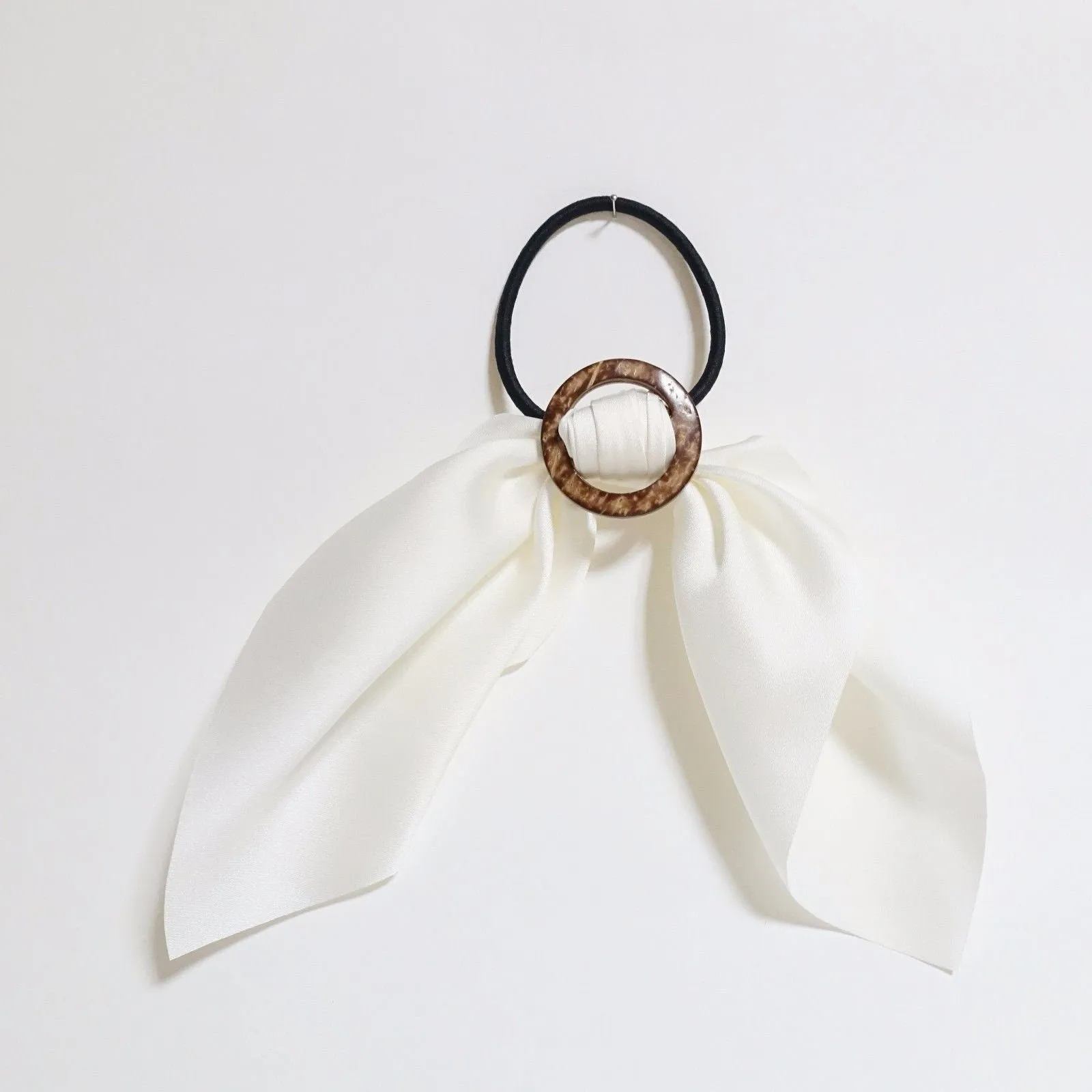 satin wing bow hair tie Wood Buckle Decorated Satin Wing Bow Hair Elastics Ponytail Holder Women Hair Accessories  Hair Ties