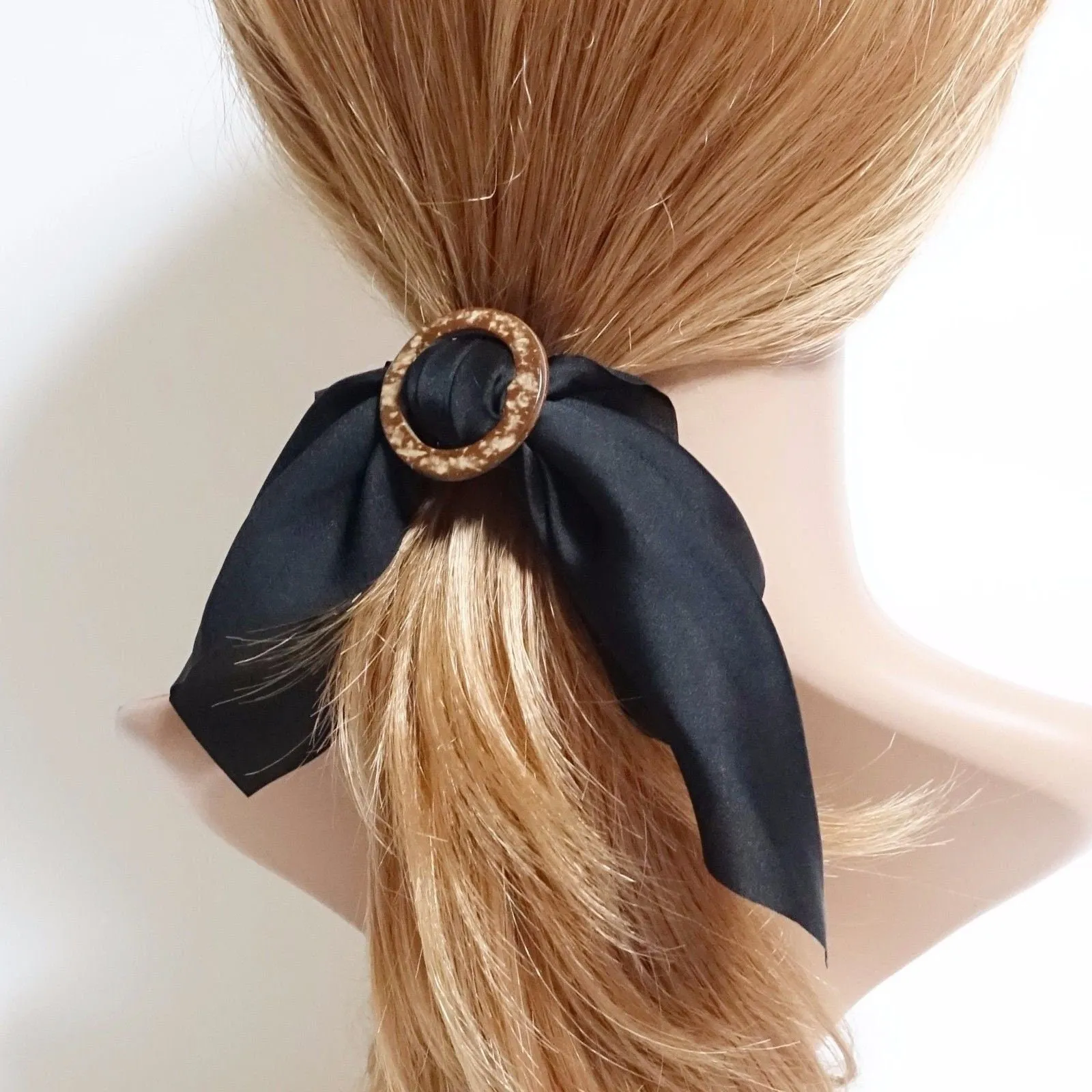 satin wing bow hair tie Wood Buckle Decorated Satin Wing Bow Hair Elastics Ponytail Holder Women Hair Accessories  Hair Ties