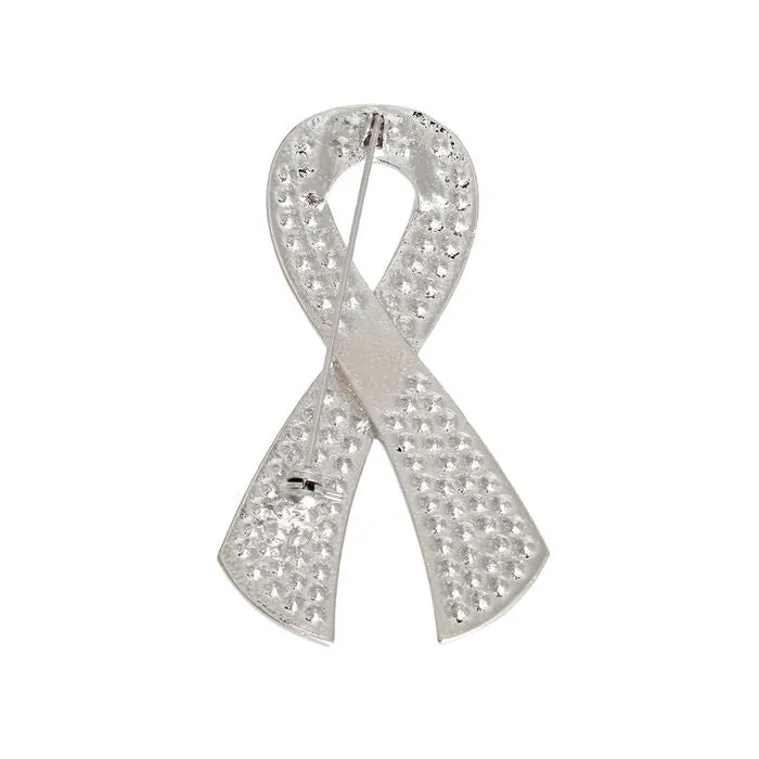 Silver Pink Ribbon Brooch