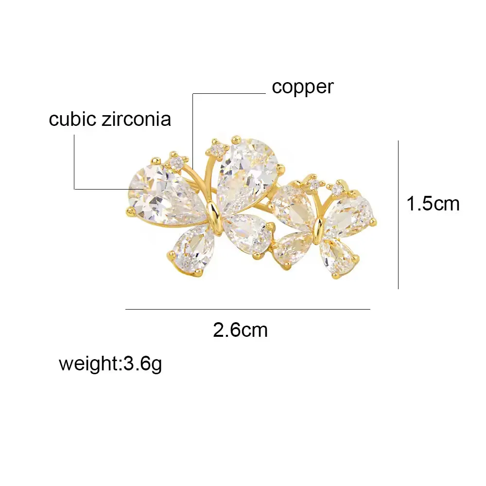 SISSLIA Rhinestone Animals Brooch Jewelry Zircon Crystal Butterfly Pin Brooches