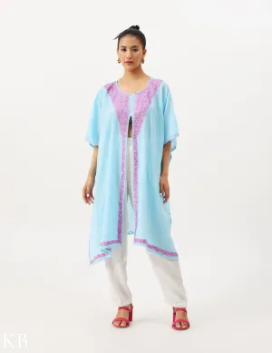 Summer Soft Blue Aari Embellished Cotton Kaftan