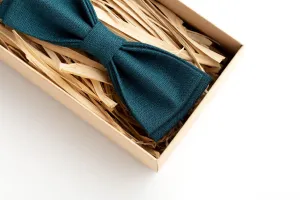 Teal Green Adjustable Linen Bow Tie for Weddings - Groomsmen Bow Tie, Wedding Bowties