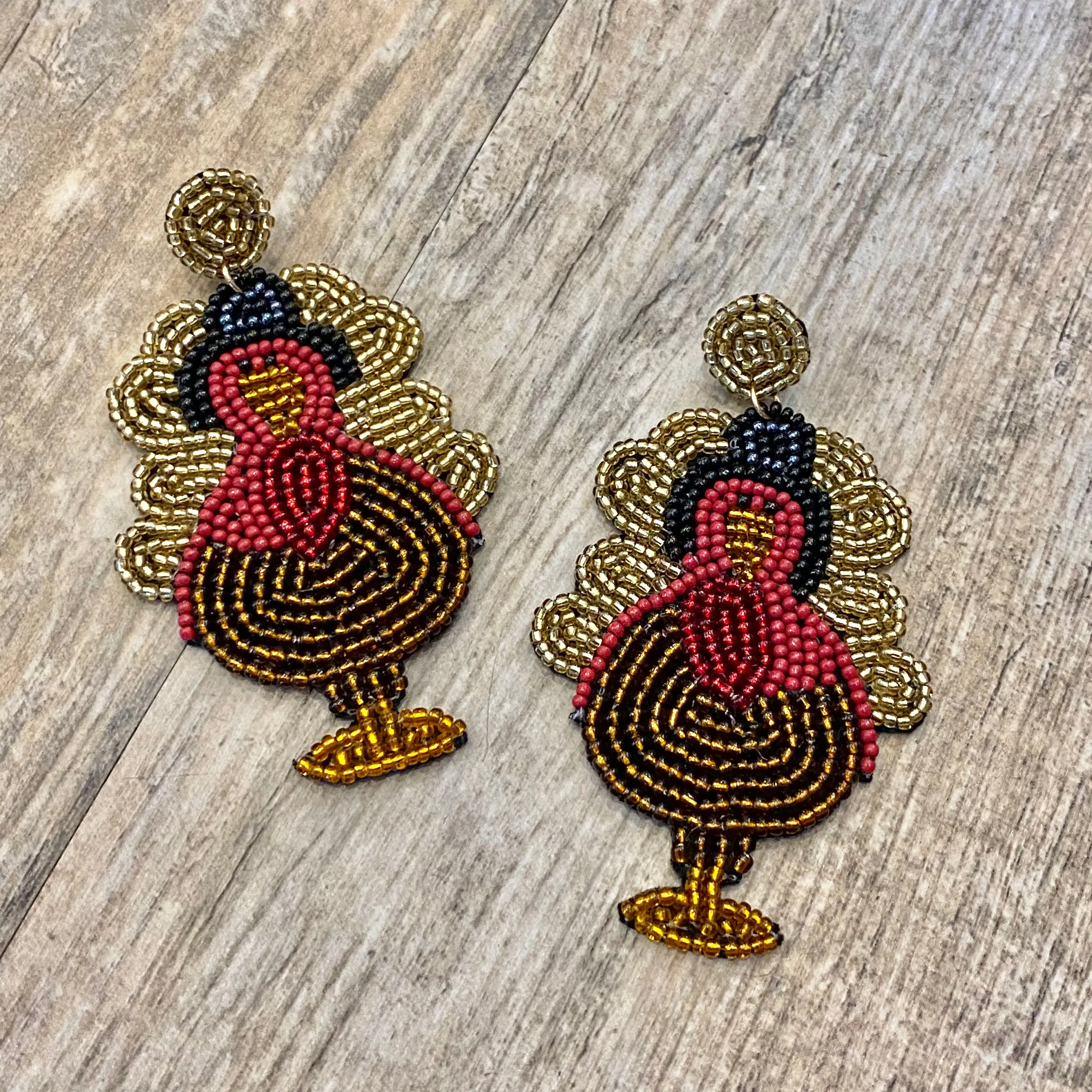 Thanksgiving Turkey Beaded Dangle Earrings