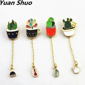 The new fashion Lovely green cactus Bonsai plants Enamel girl brooch free shipping new drip pin badge  clothes pins wholesale