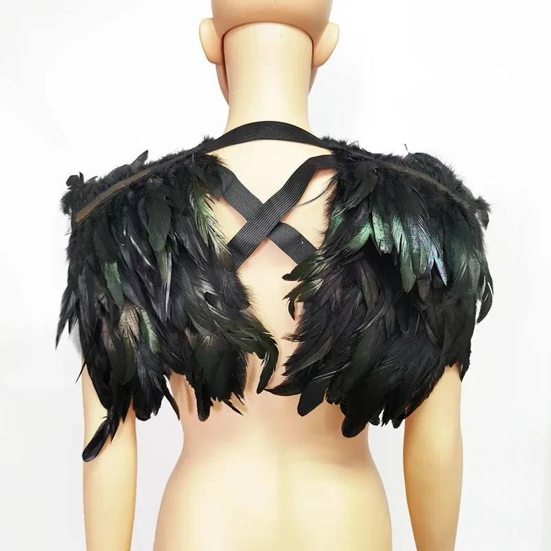 Victorian Cosplay Goth Feather Body Harness - Black (Style 13)