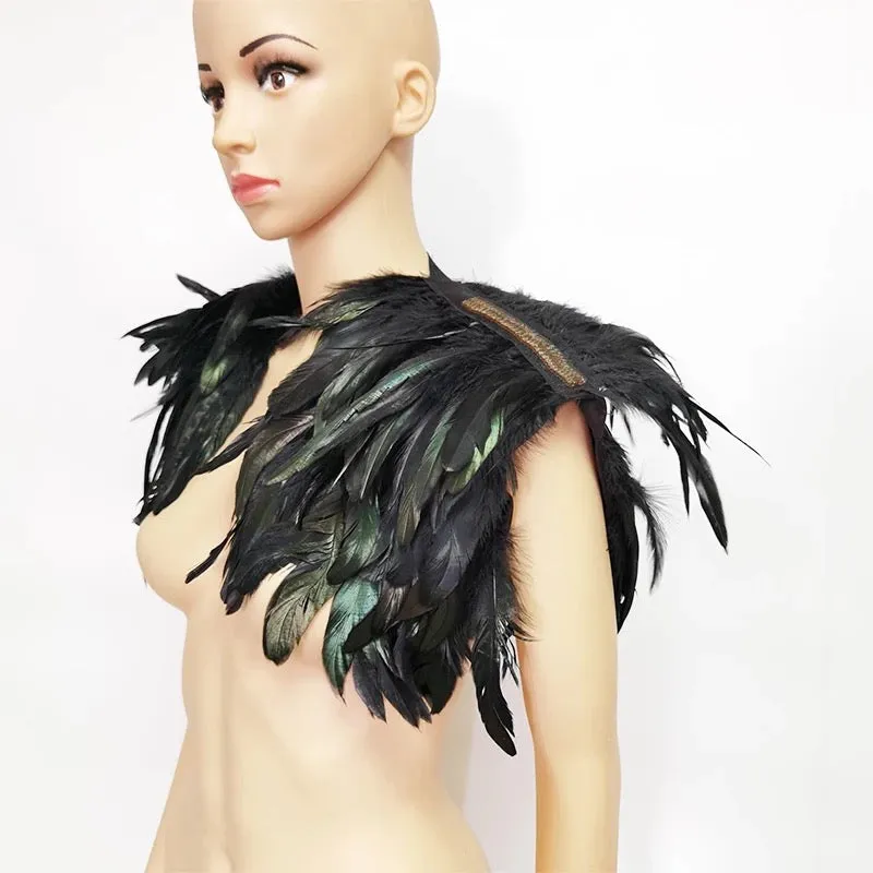 Victorian Cosplay Goth Feather Body Harness - Black (Style 13)