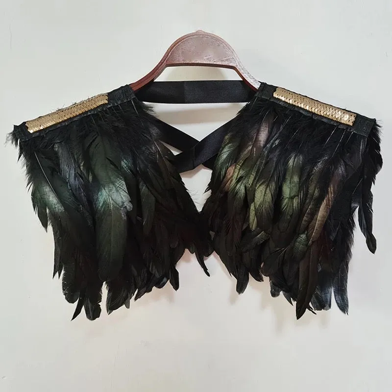 Victorian Cosplay Goth Feather Body Harness - Black (Style 13)