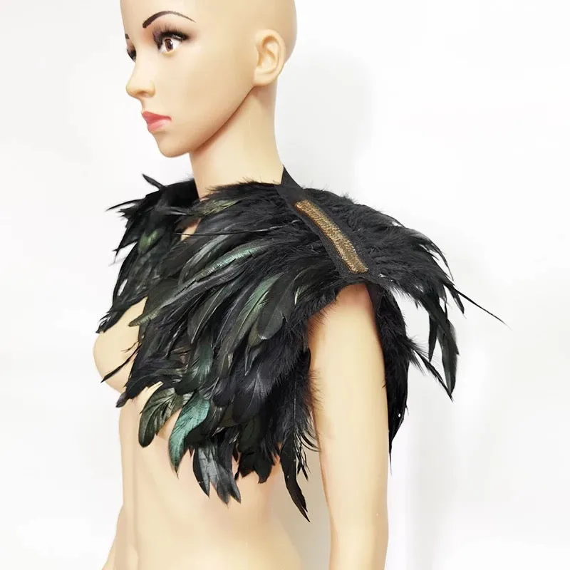 Victorian Cosplay Goth Feather Body Harness - Black (Style 13)