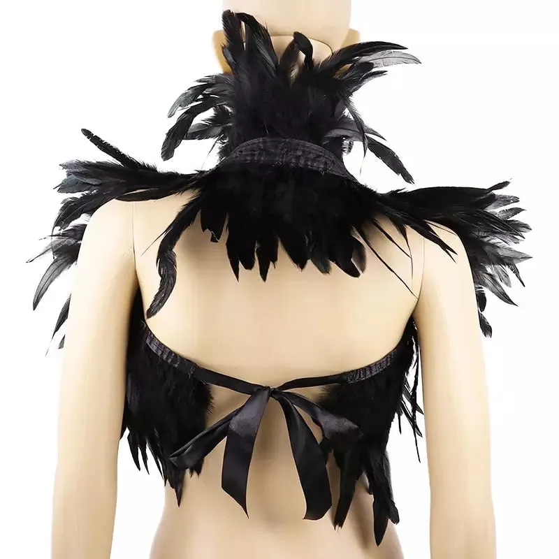 Victorian Cosplay Goth Feather Body Harness - Black (Style 2)