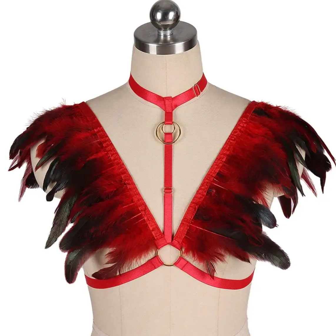 Victorian Cosplay Goth Feather Body Harness - Red (Style 7)