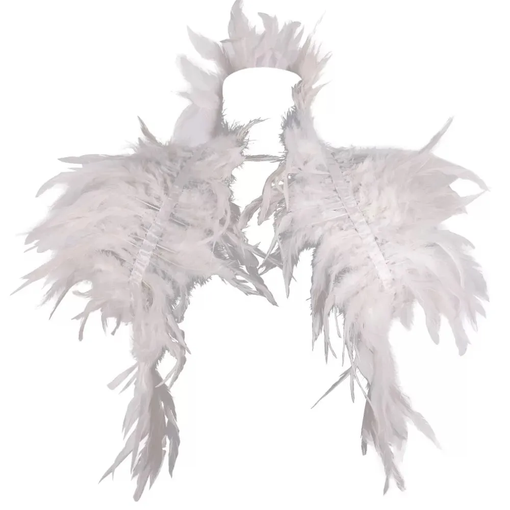 Victorian Cosplay Goth Feather Body Harness - White (Style 2)