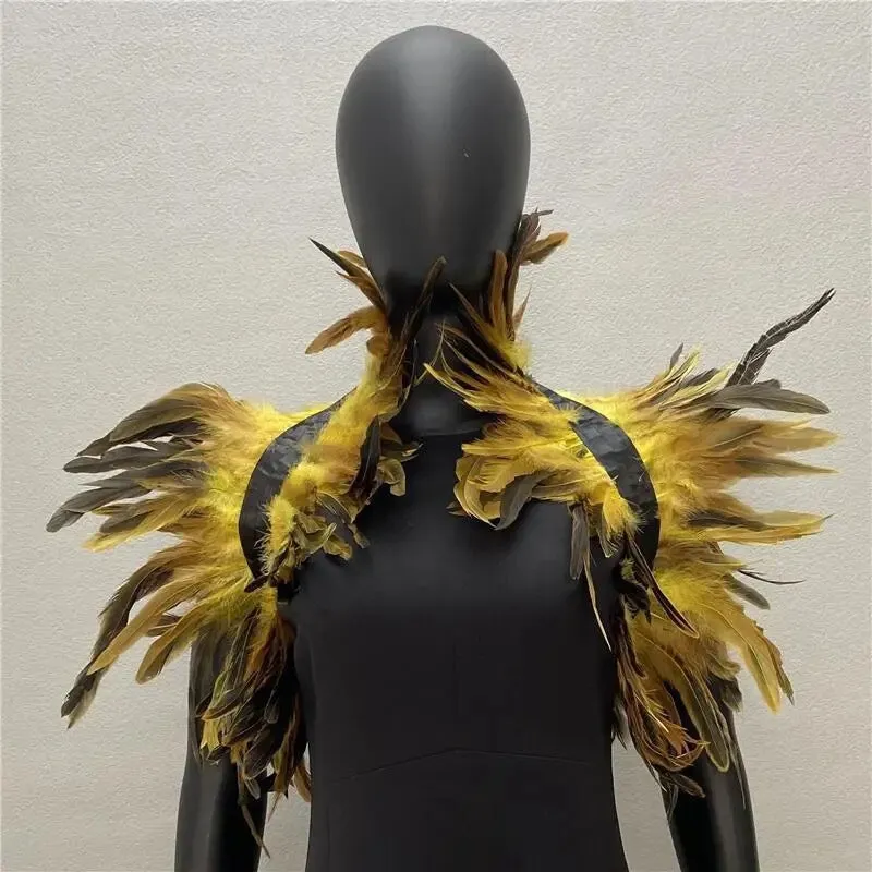 Victorian Cosplay Goth Feather Body Harness - Yellow (Style 2)