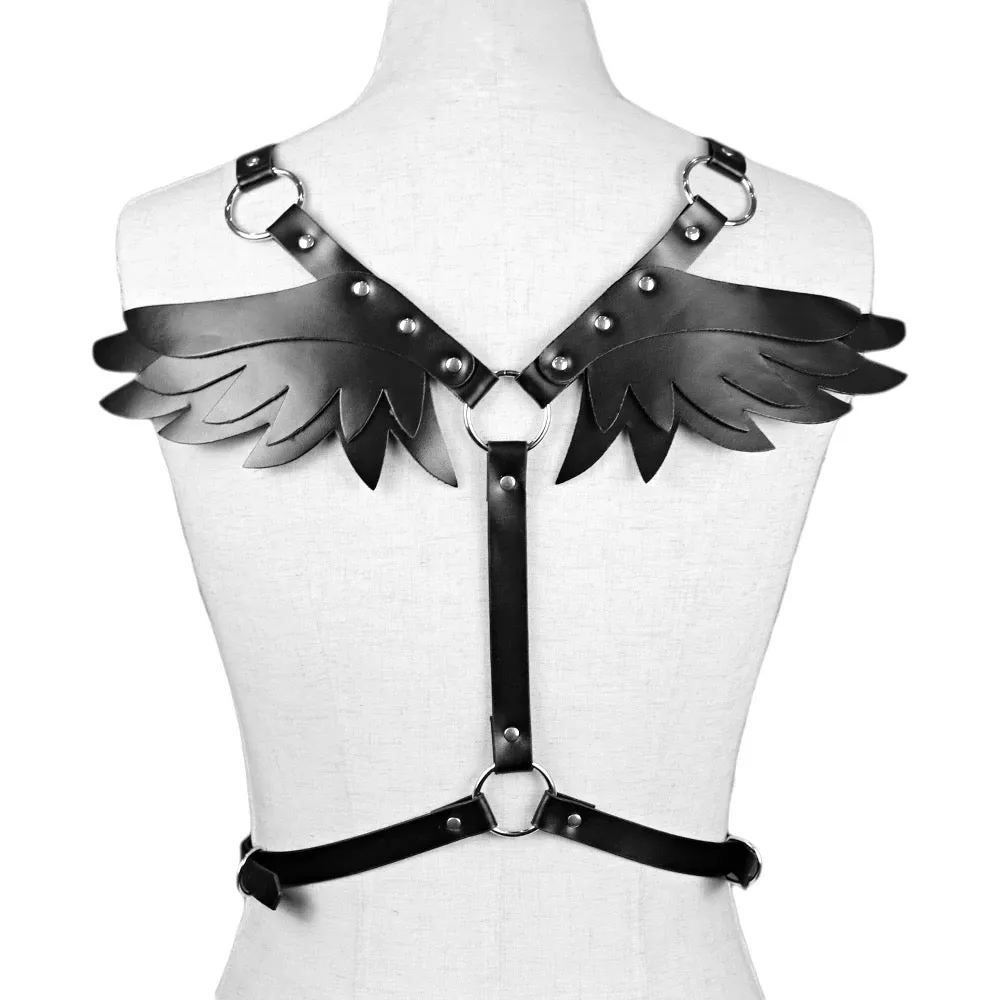 Victorian Cosplay Goth PU Leather Angel Wings Body Harness - Black (Style 9)