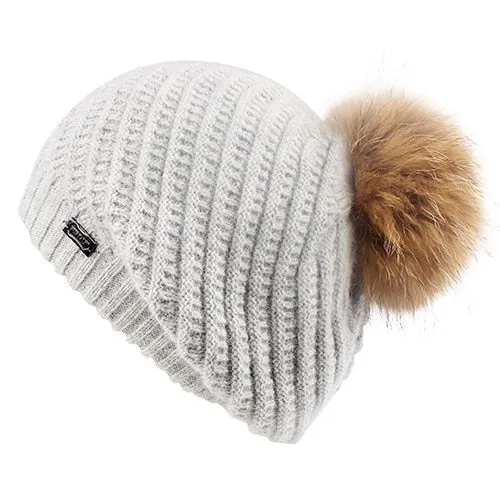 Winter Angola Rabbit Fur Pom Pom Casual Warm Knitted Winter Beret