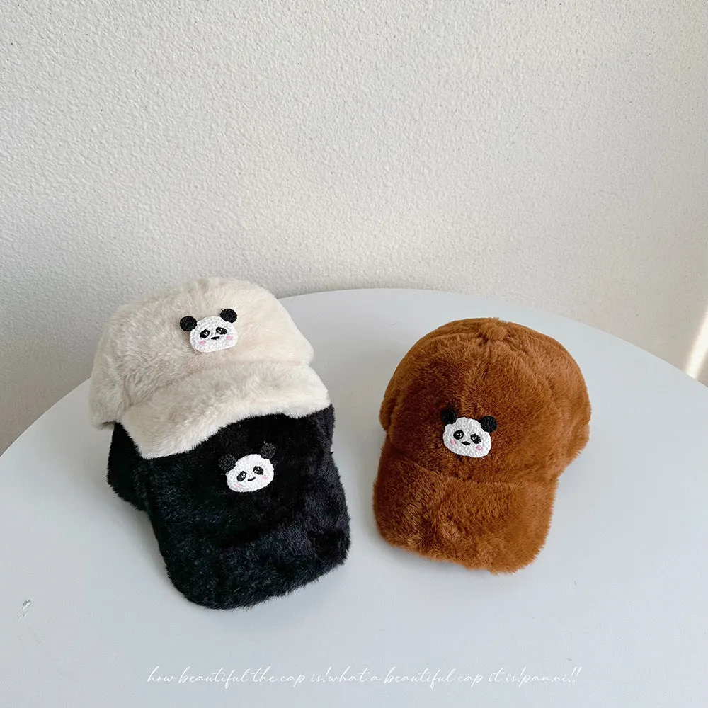 Winter children's plush baseball cap autumn and winter baby thickened plush hat cute bear imitation rabbit fur duck hat