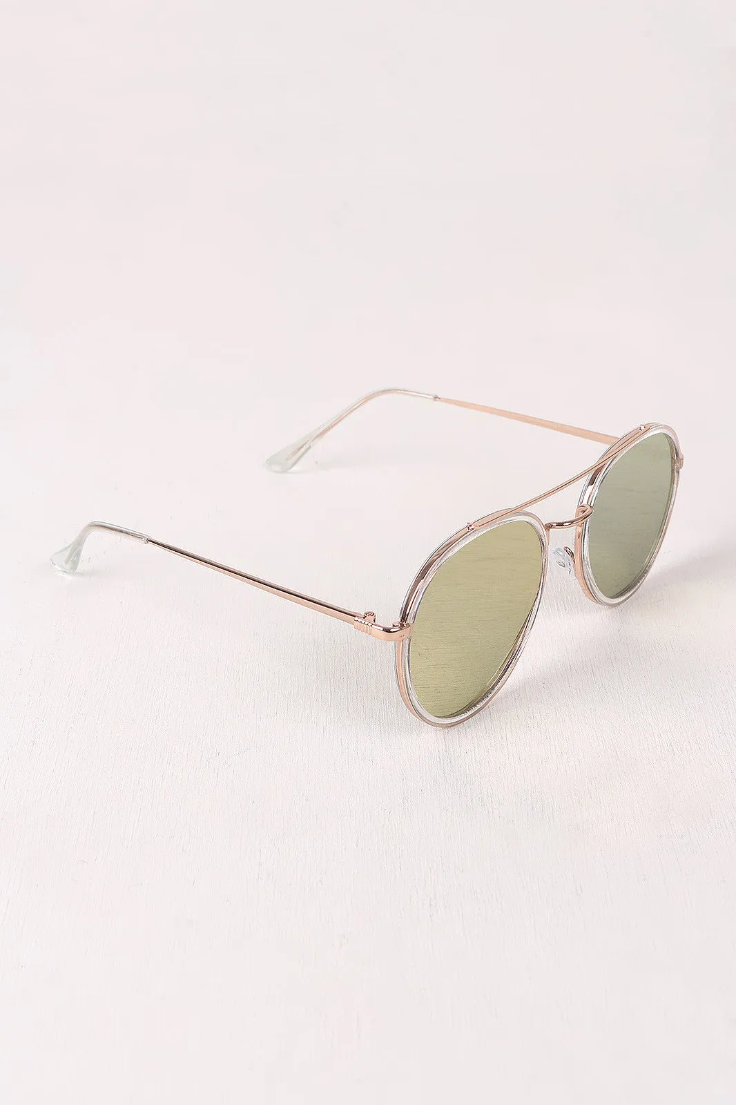 Wire Framed Mirrored Lens Sunglasses