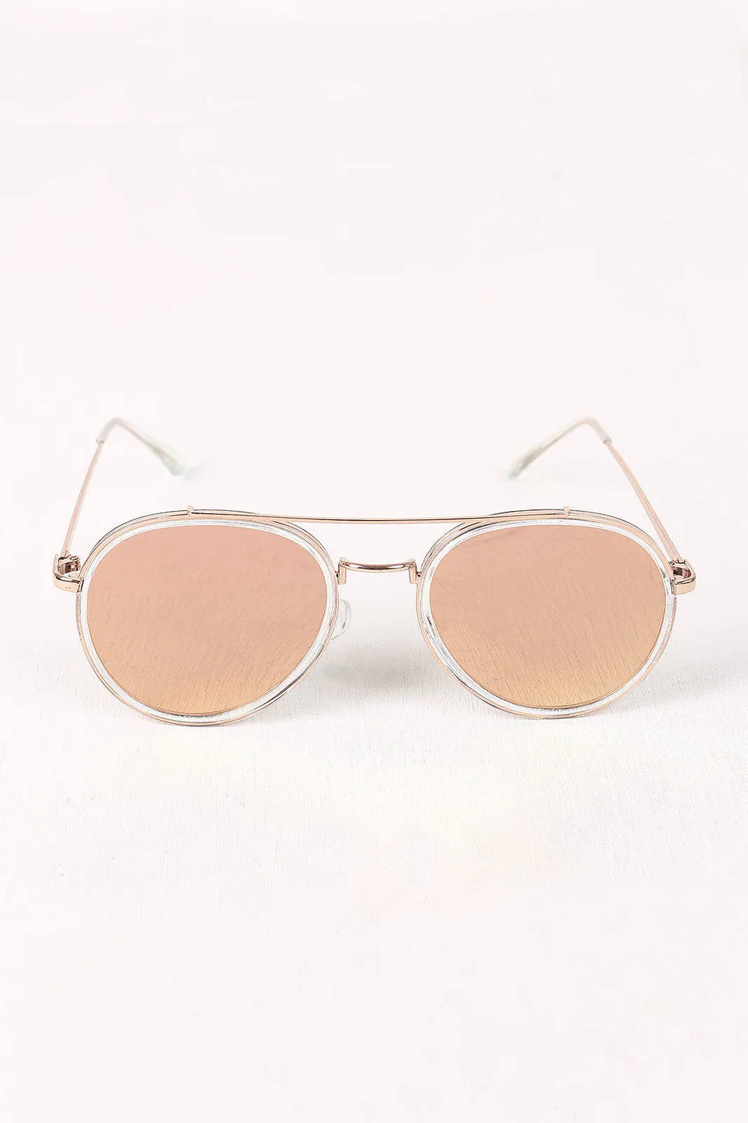 Wire Framed Mirrored Lens Sunglasses