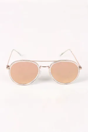 Wire Framed Mirrored Lens Sunglasses