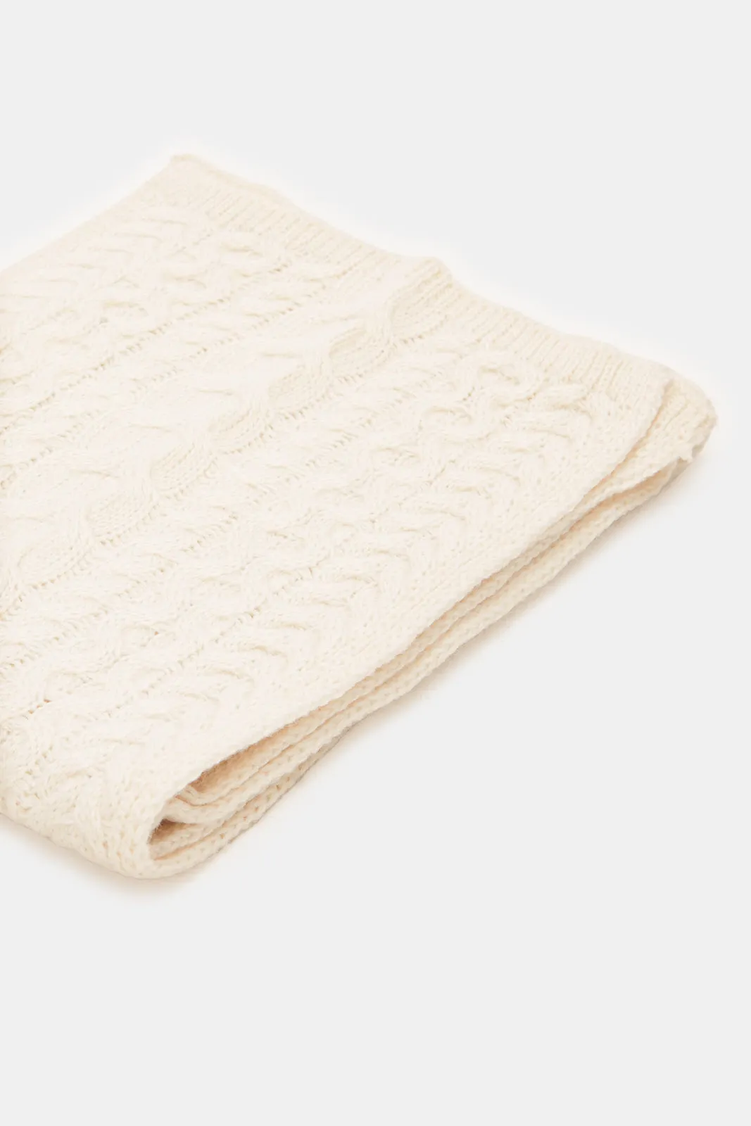 Women White Color Embellished Knitted Scarf