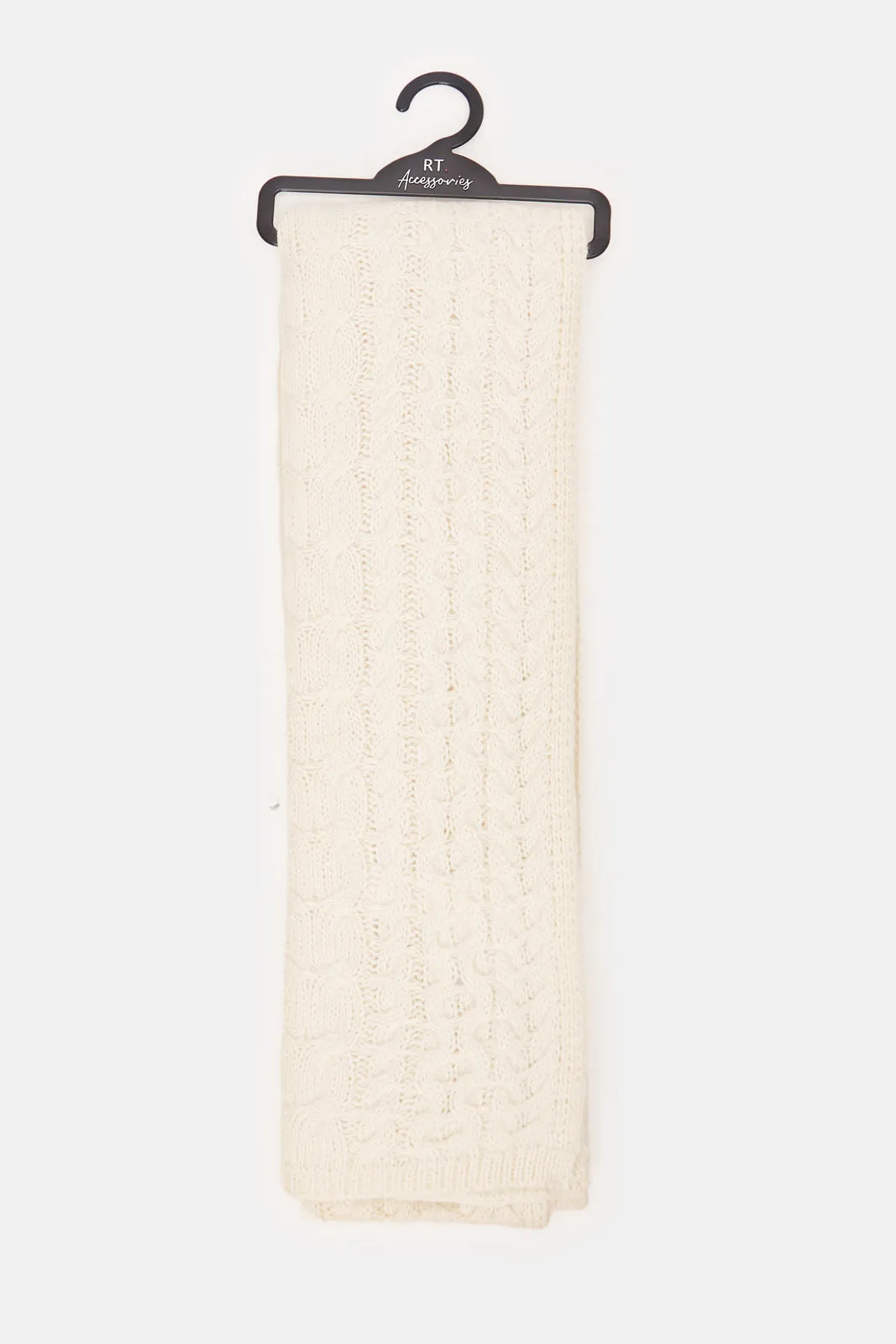 Women White Color Embellished Knitted Scarf