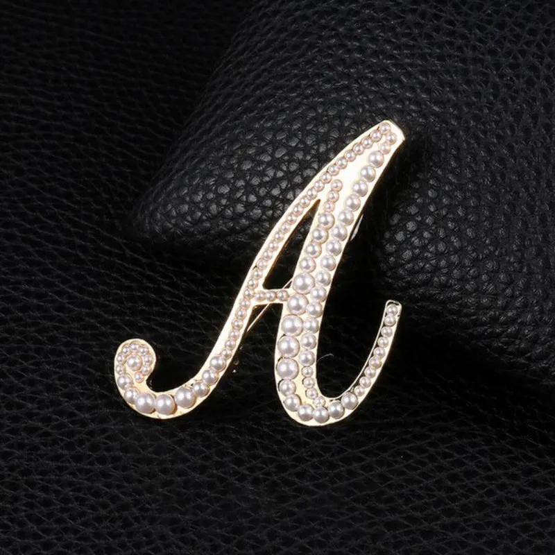 Wondrous Pearl Embedded Personalized A-Z Initial Letter Brooch Pins