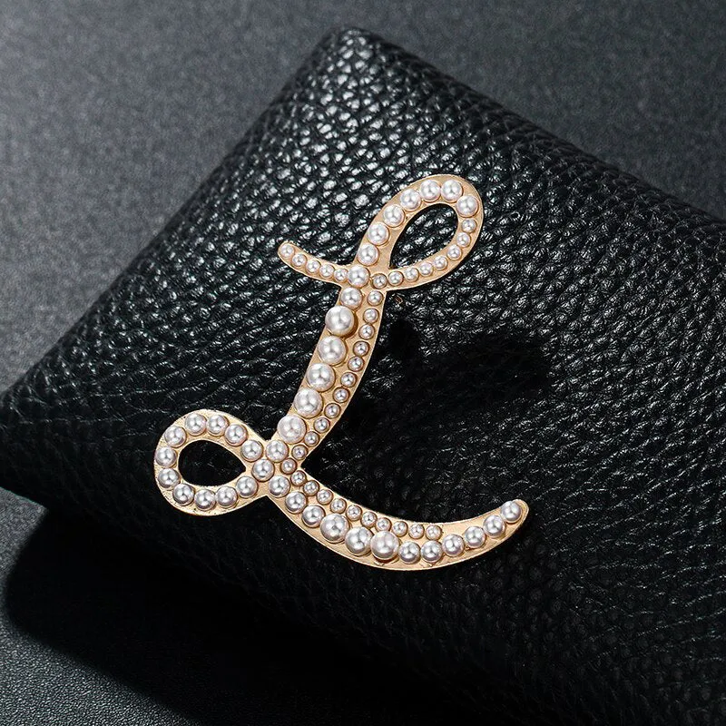 Wondrous Pearl Embedded Personalized A-Z Initial Letter Brooch Pins