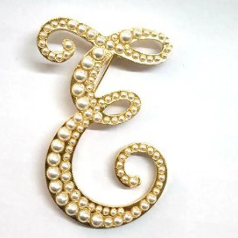 Wondrous Pearl Embedded Personalized A-Z Initial Letter Brooch Pins