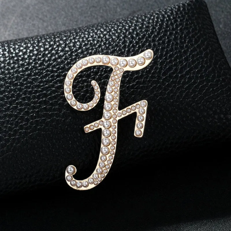 Wondrous Pearl Embedded Personalized A-Z Initial Letter Brooch Pins