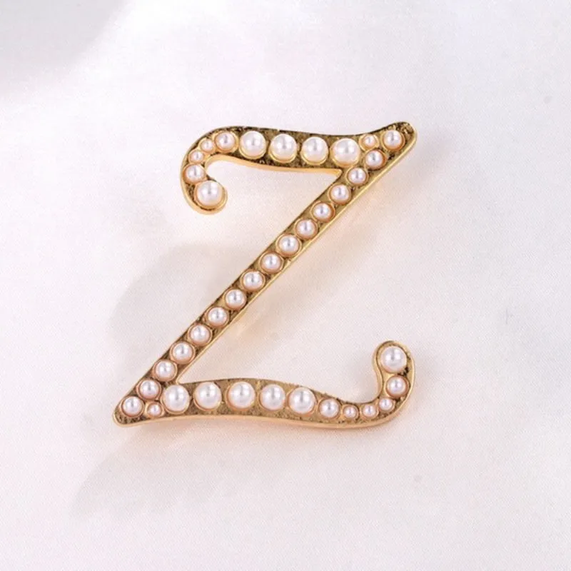 Wondrous Pearl Embedded Personalized A-Z Initial Letter Brooch Pins