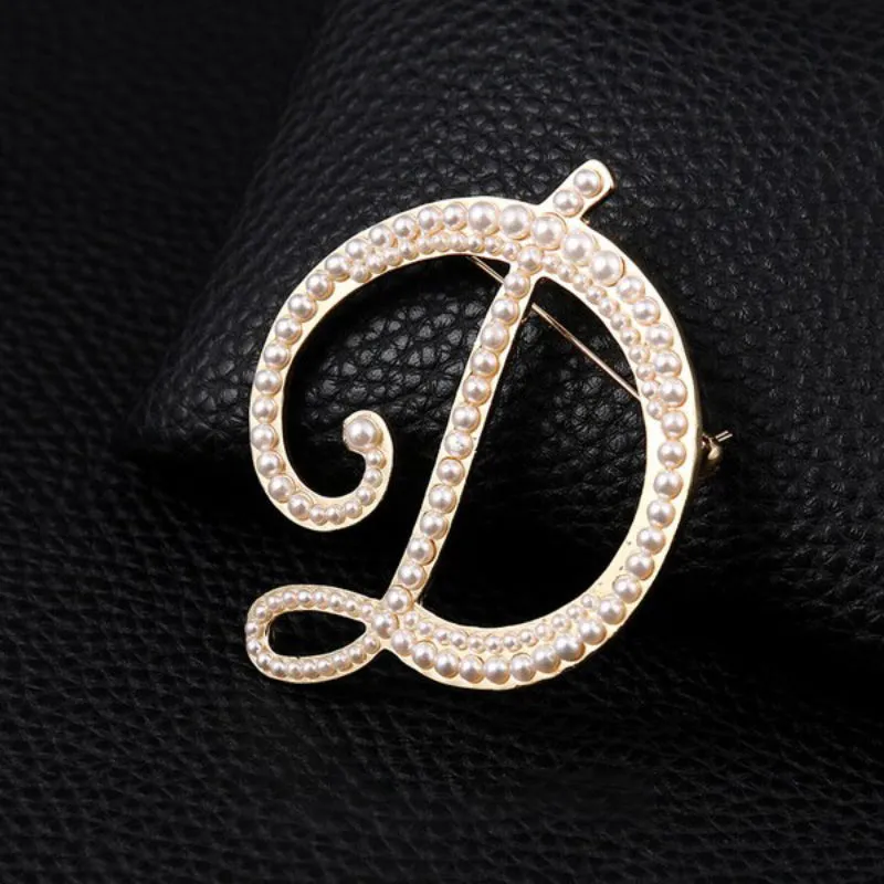 Wondrous Pearl Embedded Personalized A-Z Initial Letter Brooch Pins