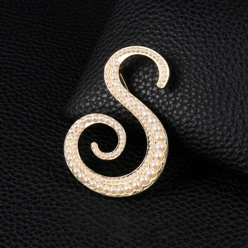 Wondrous Pearl Embedded Personalized A-Z Initial Letter Brooch Pins