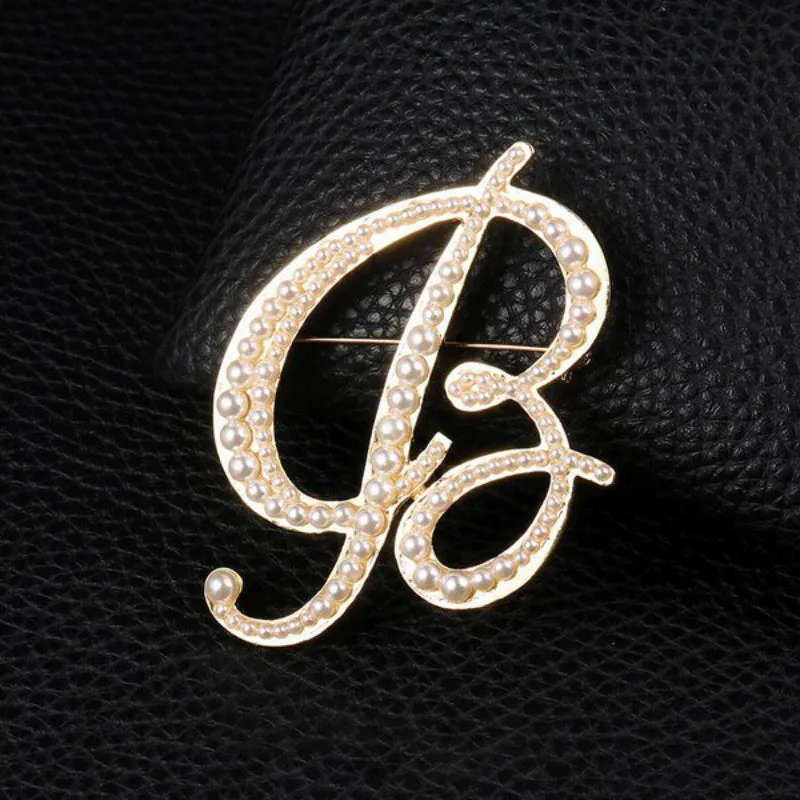 Wondrous Pearl Embedded Personalized A-Z Initial Letter Brooch Pins