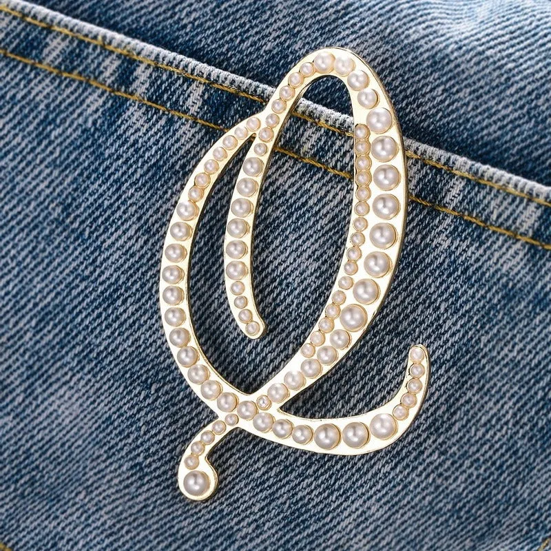 Wondrous Pearl Embedded Personalized A-Z Initial Letter Brooch Pins