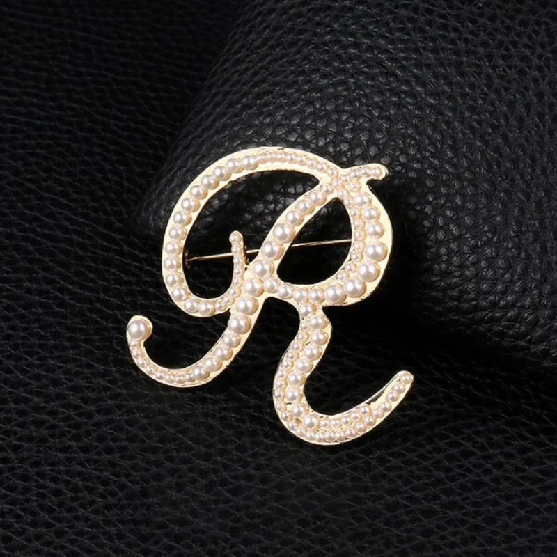 Wondrous Pearl Embedded Personalized A-Z Initial Letter Brooch Pins