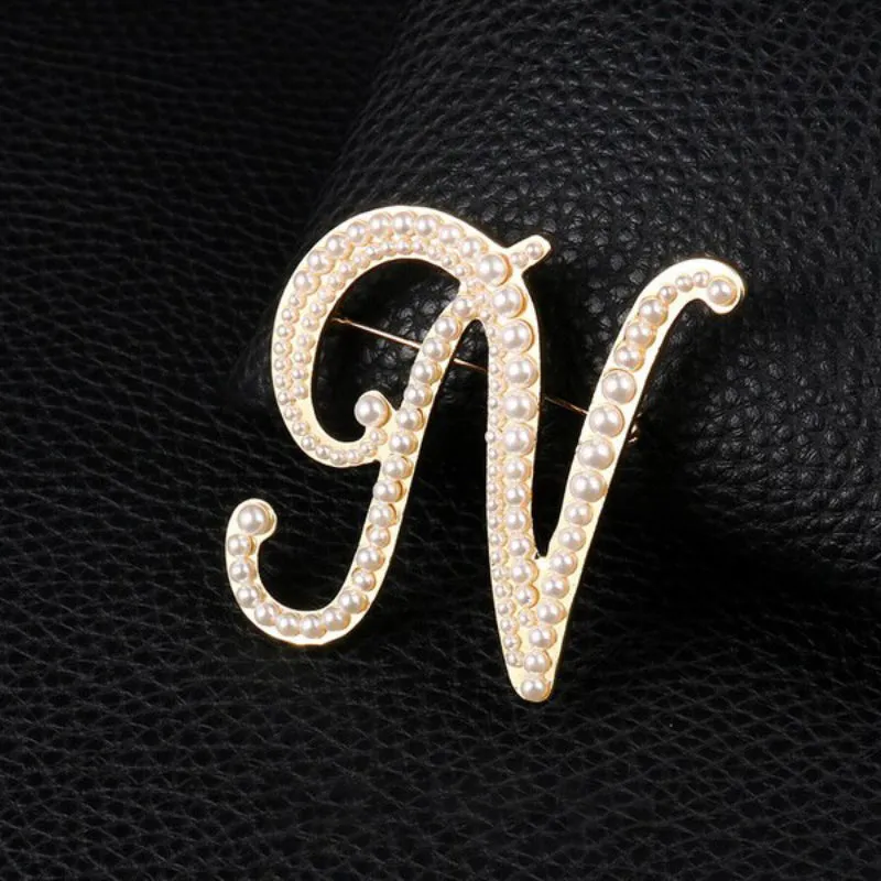 Wondrous Pearl Embedded Personalized A-Z Initial Letter Brooch Pins