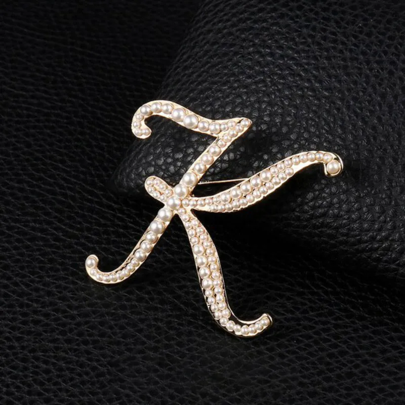 Wondrous Pearl Embedded Personalized A-Z Initial Letter Brooch Pins