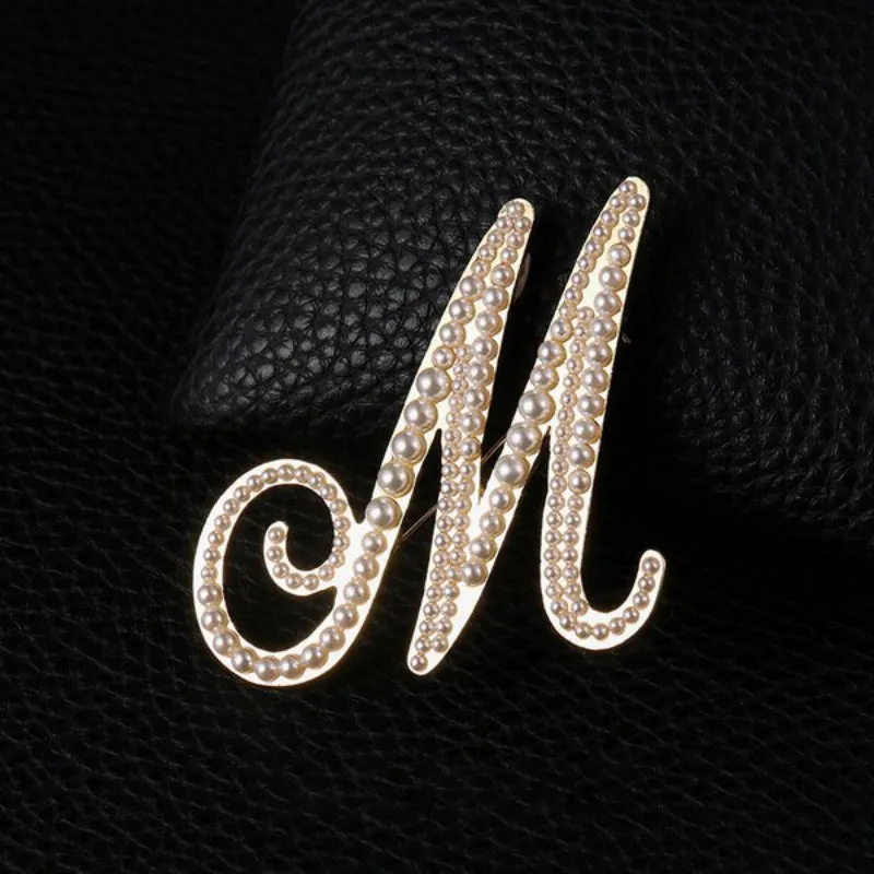 Wondrous Pearl Embedded Personalized A-Z Initial Letter Brooch Pins