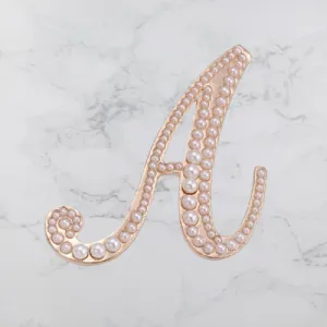 Wondrous Pearl Embedded Personalized A-Z Initial Letter Brooch Pins