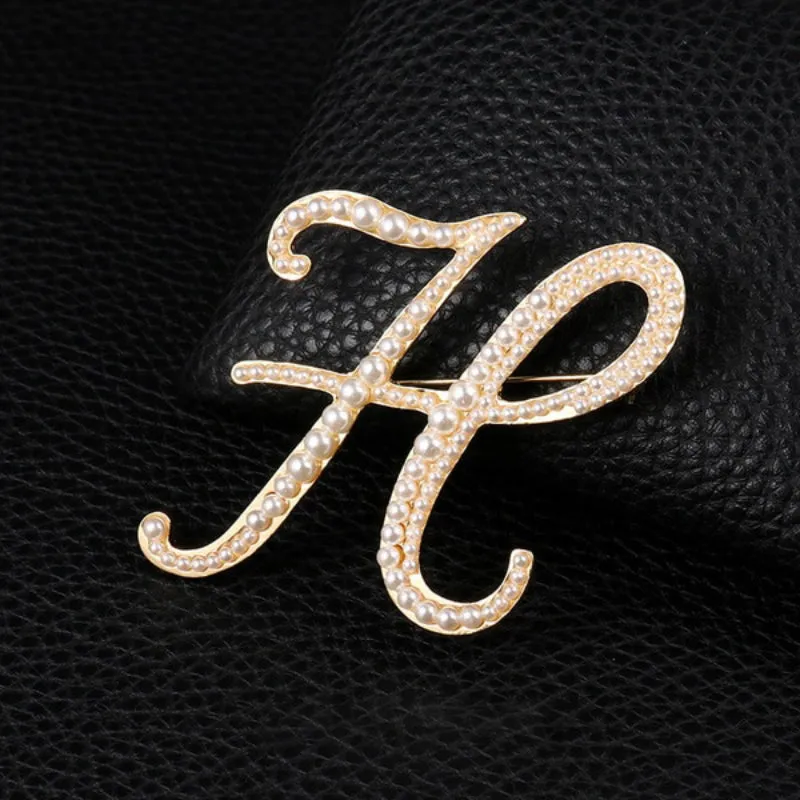 Wondrous Pearl Embedded Personalized A-Z Initial Letter Brooch Pins