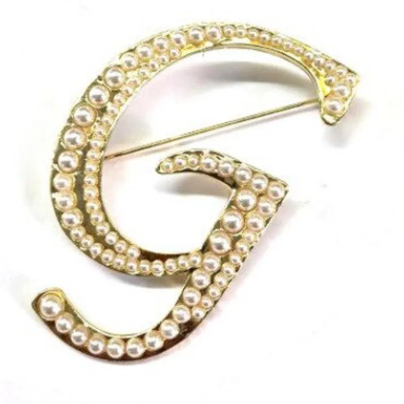 Wondrous Pearl Embedded Personalized A-Z Initial Letter Brooch Pins