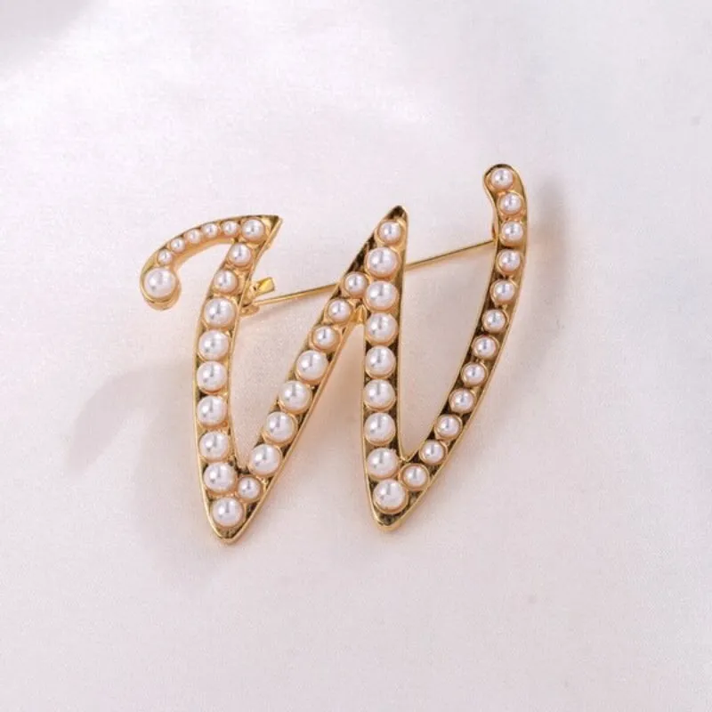 Wondrous Pearl Embedded Personalized A-Z Initial Letter Brooch Pins