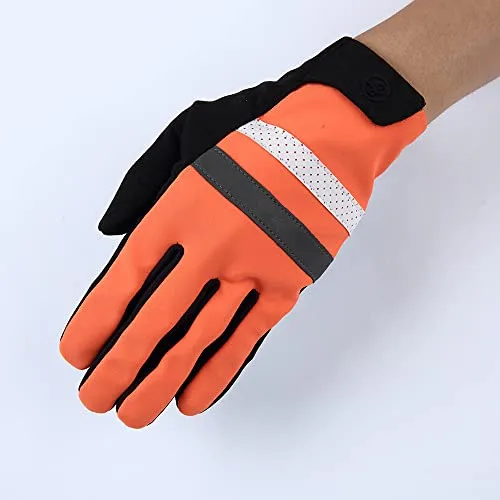 YKYW MTB Road Cycling Thermal Fleece Full Finger Gloves Windproof Waterproof Absorbing Anti-Slip XRD Technology Shockproof Reflective Orange